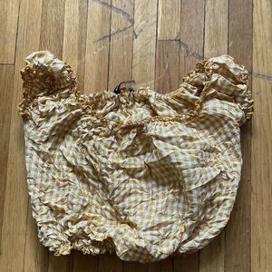 Luxe Brandy Melville XS Yellow/White Checkered Crop Top Blouse,Cotton Blend,MINT